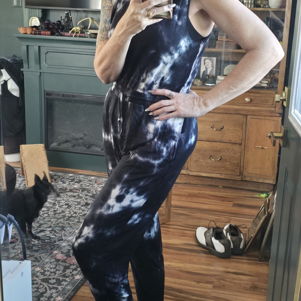 Tie-Dye Black & White Sleeveless Jumpsuit